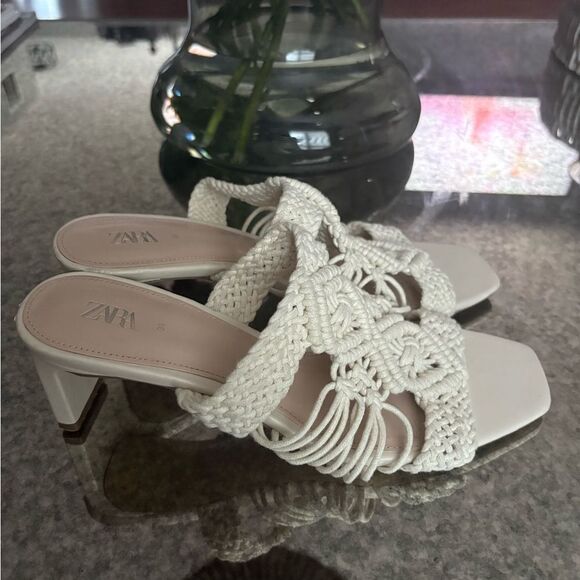 Zara Geometric Macramé Heel Sandals - Picture 5 of 8